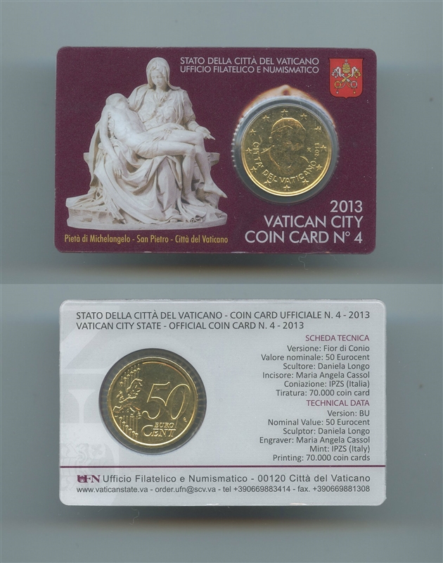 VATICANO, Benedetto XVI (2005-2013) 50 Centesimi 2013 "Piet di Michelangelo - San Pietro" - Clicca l'immagine per chiudere
