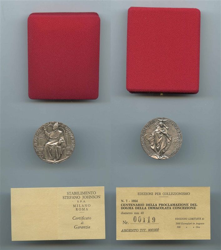 VATICANO, Pio XII (1939-1958) Medaglia 1954, Centenario della proclamazione del Dogma della immacolata Concezione