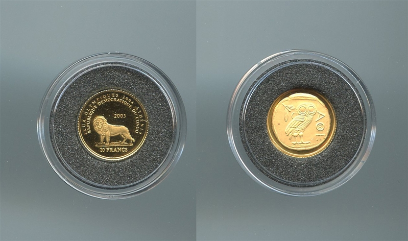 CONGO, Repubblica Democratica, 20 Francs 2003 "Tetradracma di Atene" - Clicca l'immagine per chiudere