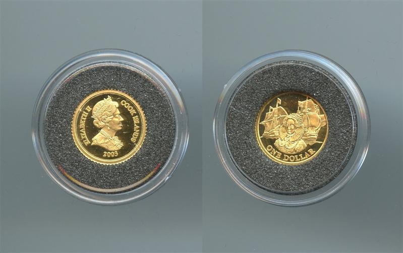COOK ISLANDS, Elizabeth II, 1 Dollar 2003 "Elizabeth I e la flotta del corsaro Francis Drake" - Clicca l'immagine per chiudere