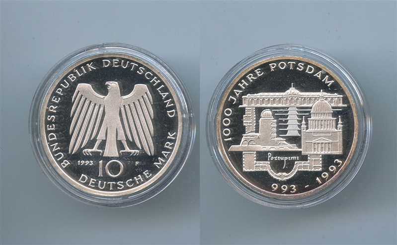 GERMANIA, 10 Mark 1993 F, "1000 anniversario Potsdam"