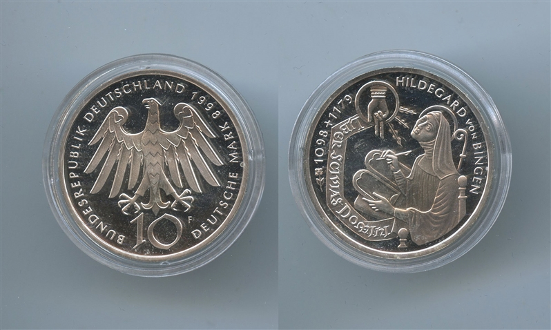 GERMANIA, 10 Mark 1998 F, "900 nascita di Hildegard von Bingen"
