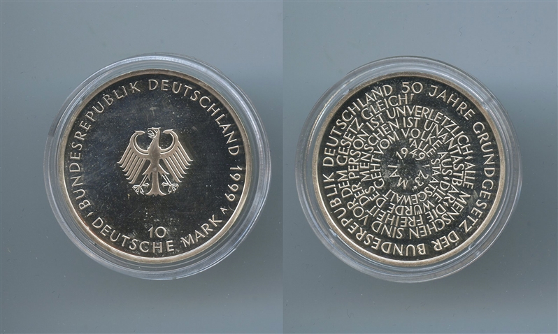 GERMANIA, 10 Mark 1999 A, "50 della costituzione della Repubblica Federale"