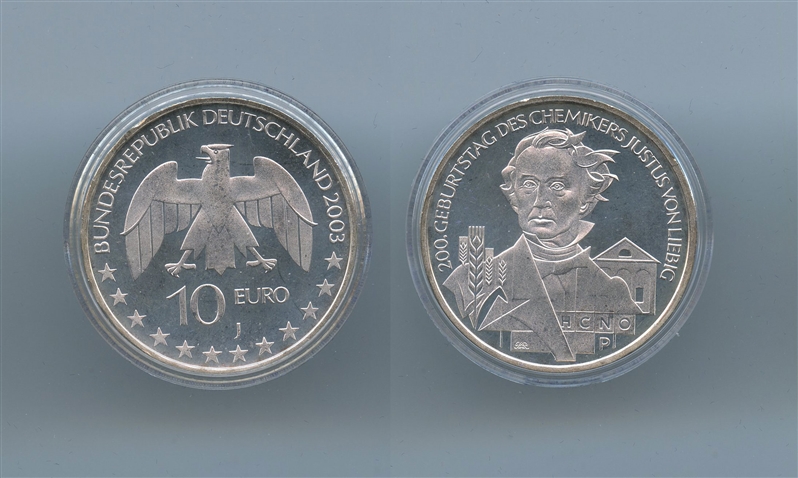 GERMANIA, 10 Euro 2003 J, "Justus von Liebig" - Clicca l'immagine per chiudere