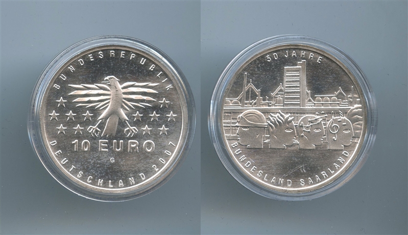 GERMANIA, 10 Euro 2007 G, "50 Saarland"