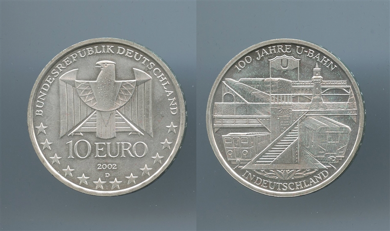 GERMANIA, 10 Euro 2002 D "Centenario metropolitana Berlino"
