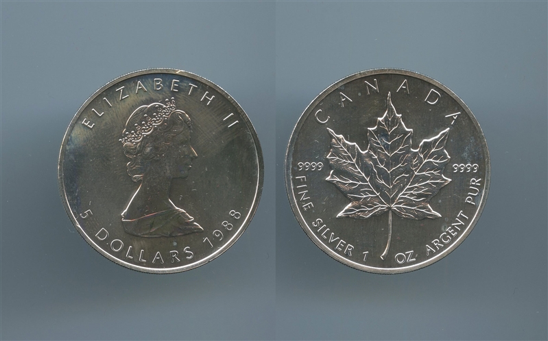 CANADA, Elizabeth II, 5 Dollars 1988 Maple