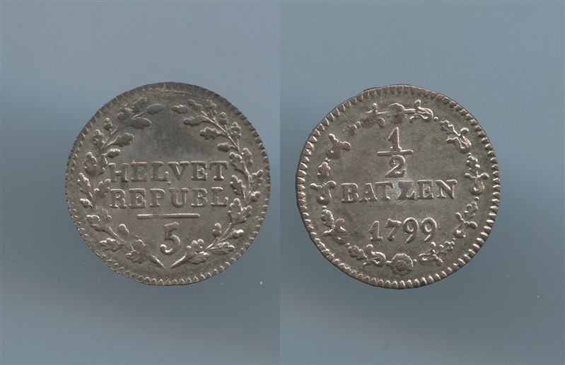 SVIZZERA, Repubblica Elvetica, 1/2 Batzen 1799 - Clicca l'immagine per chiudere