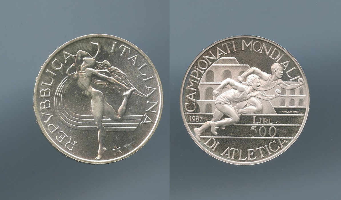 REPUBBLICA ITALIANA, 500 Lire 1987 "Campionati mondiali di atletica - Roma 1987"