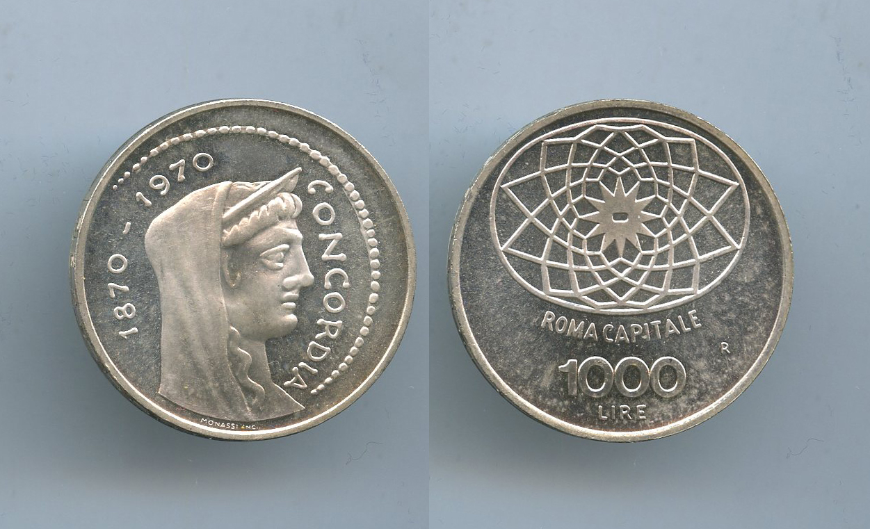 REPUBBLICA ITALIANA, 1000 Lire 1970 "100° Roma Capitale"