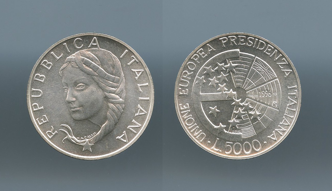 REPUBBLICA ITALIANA, 5000 Lire 1996 "Presidenza italiana UE"