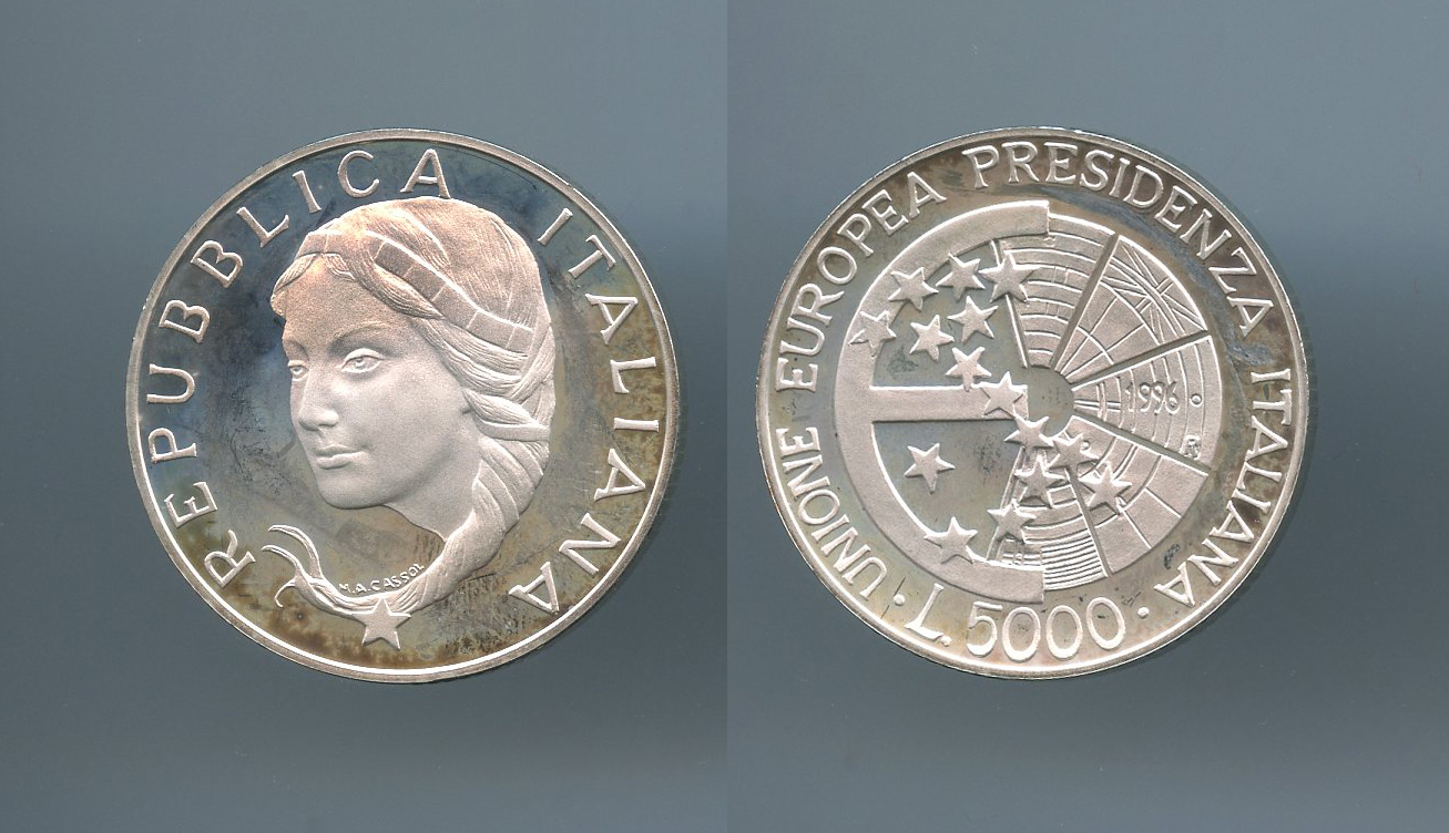 REPUBBLICA ITALIANA, 5000 Lire 1996 "Presidenza italiana UE"