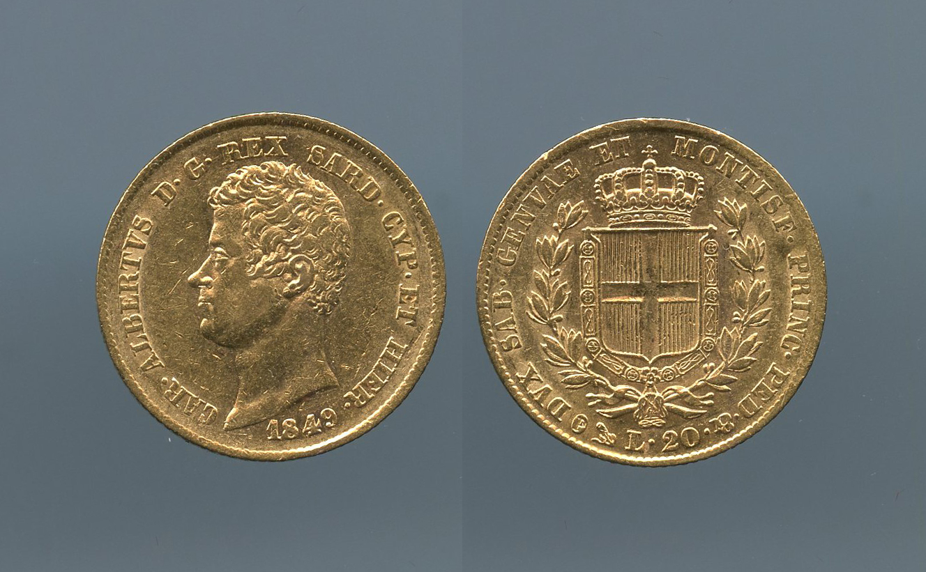 REGNO DI SARDEGNA, Carlo Alberto (1831-1849) 20 Lire 1849 Genova