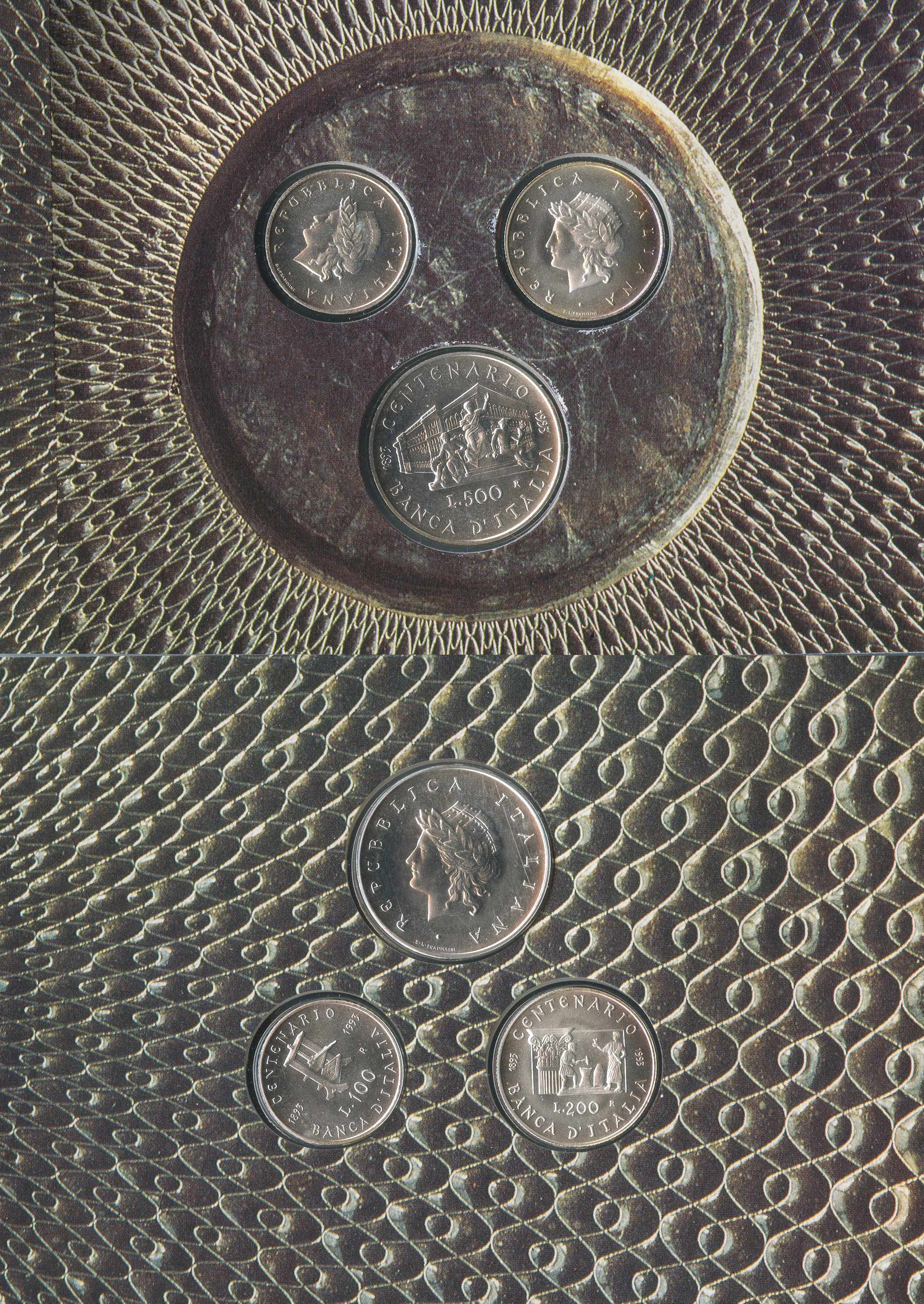 REPUBBLICA ITALIANA, Trittico 100, 200 e 500 Lire 1993 "Banca d' Italia"