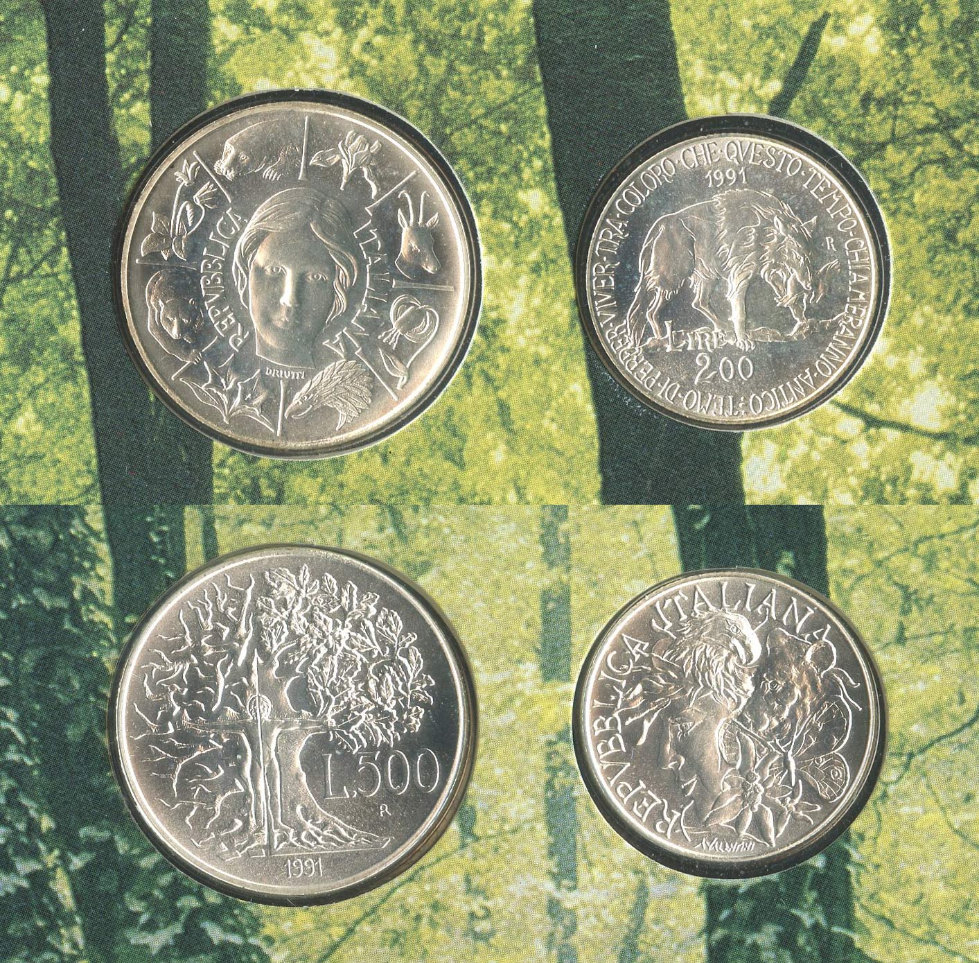 REPUBBLICA ITALIANA, 200 - 500 Lire 1991 "Flora e fauna da salvare - 1° serie" - Clicca l'immagine per chiudere