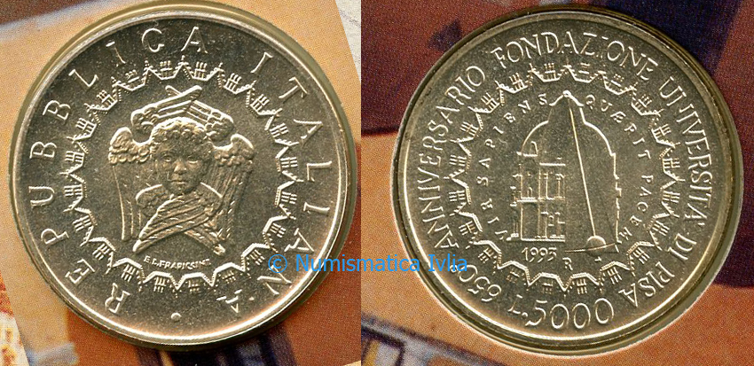 REPUBBLICA ITALIANA, 5000 Lire 1993 "UniversitÃ  di Pisa"