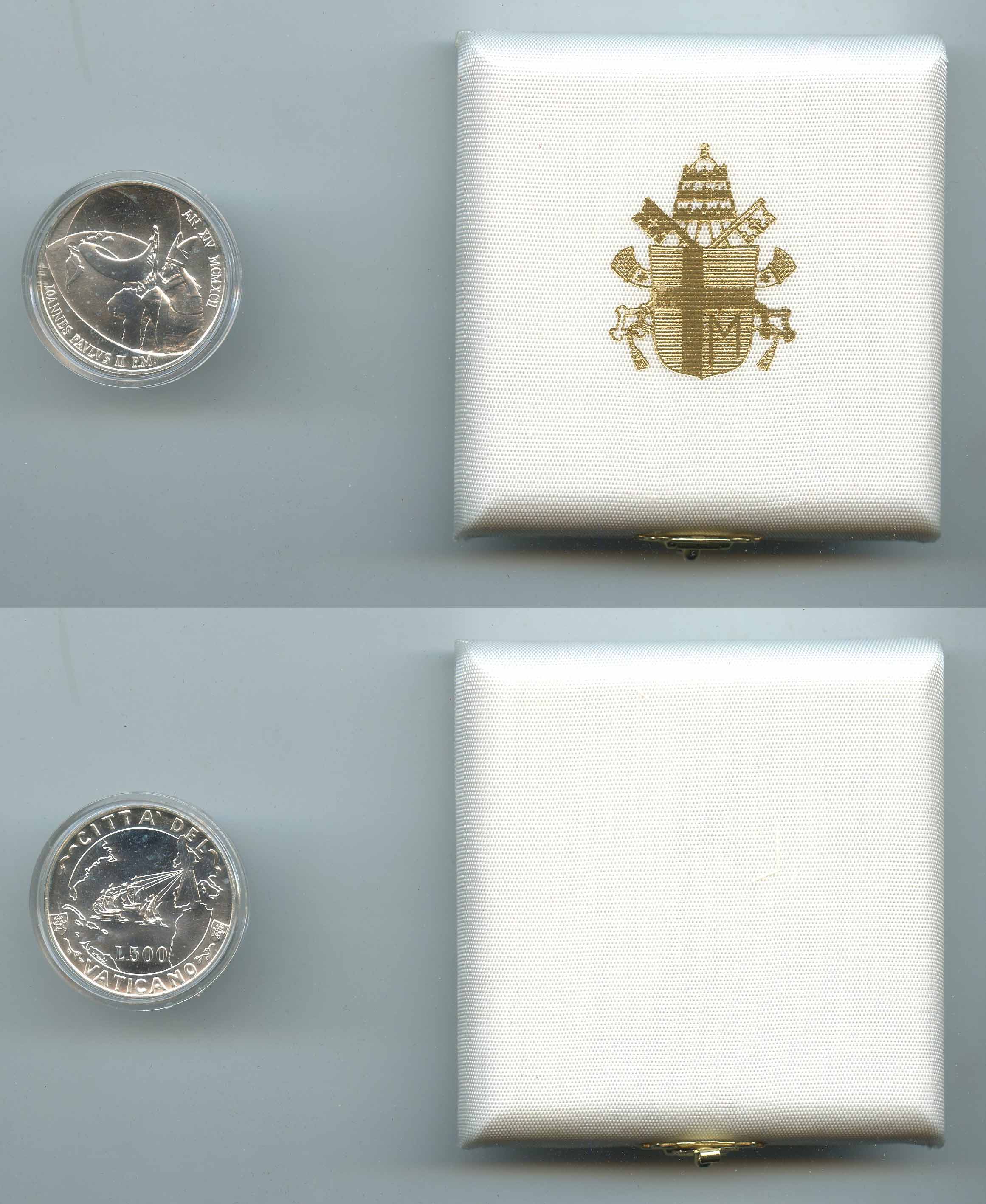 VATICANO, Giovanni Paolo II (1978-2005) 500 Lire 1992 "V centenario della scoperta e dell’ evangelizzazione dell’ America"