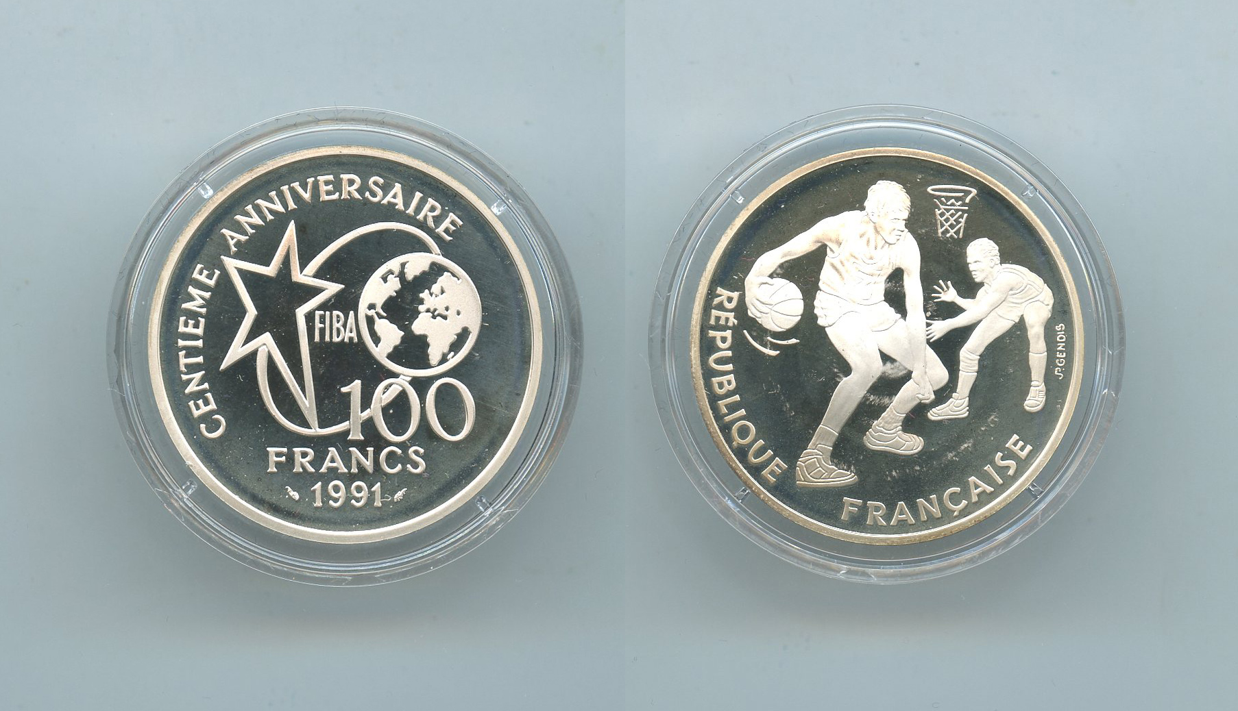 FRANCIA, 100 Francs 1991 "100° FIBA Basket - Dribling"