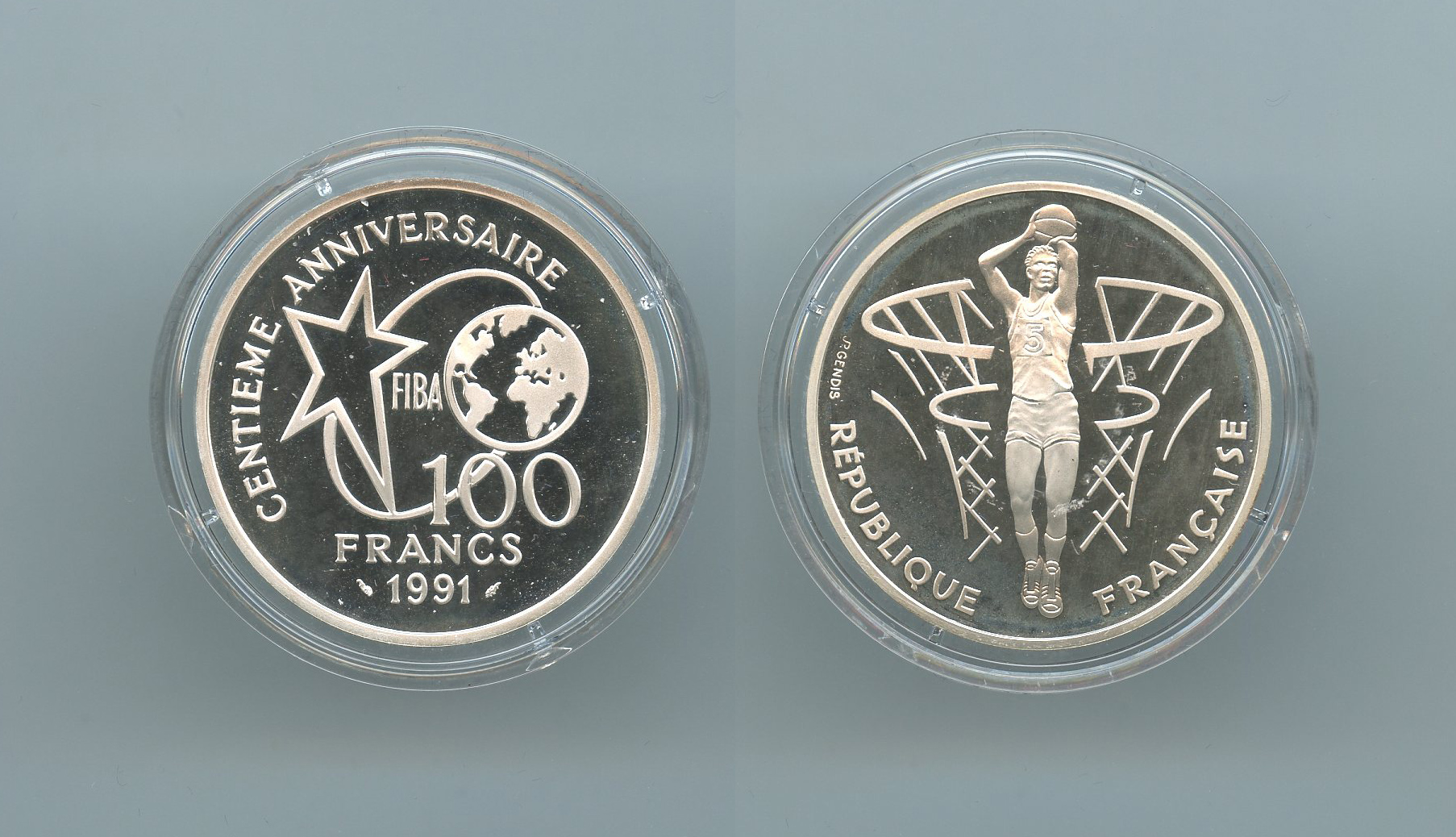 FRANCIA, 100 Francs 1991 "100Â° FIBA Basket - Tiro libero"