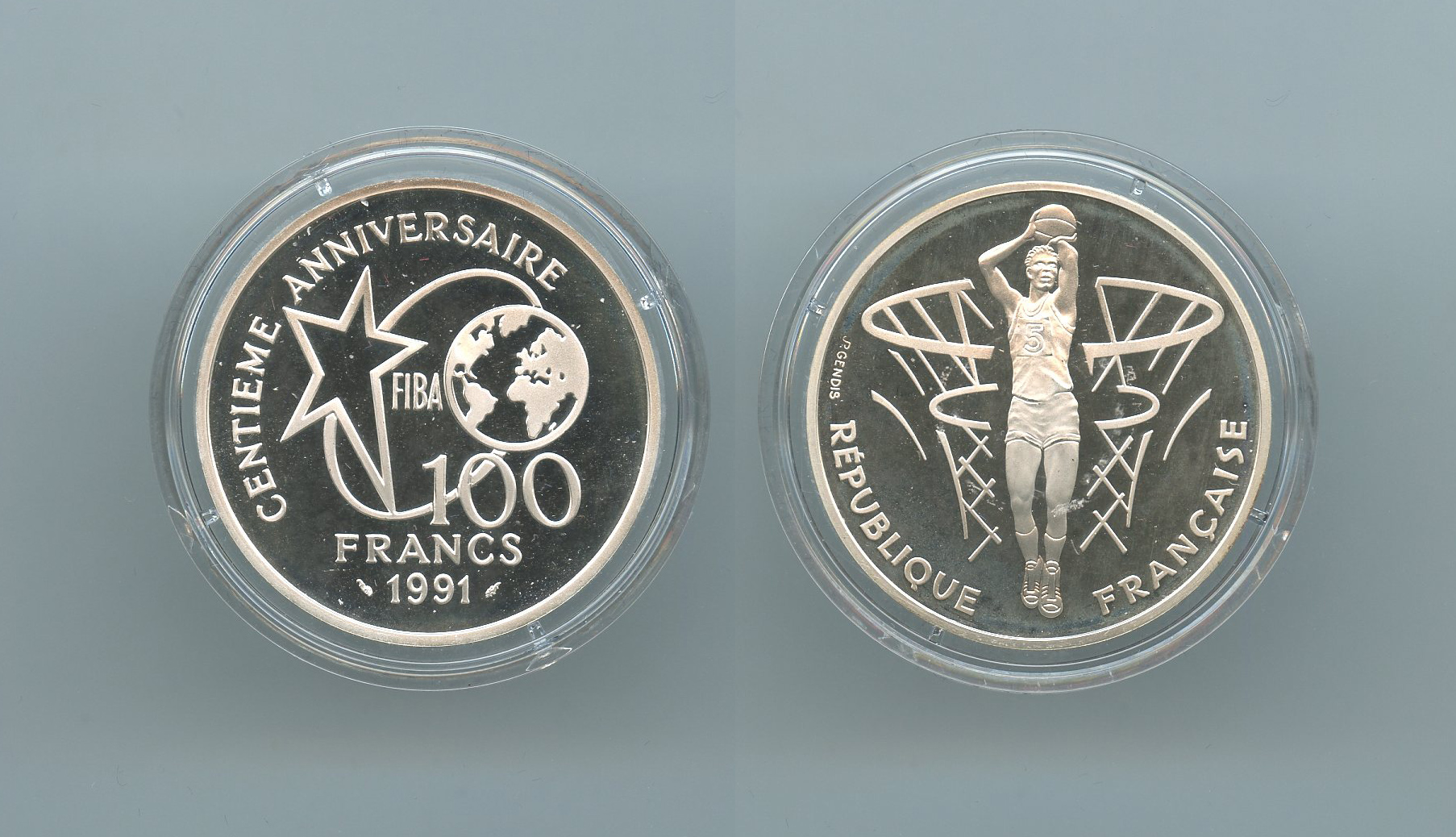 FRANCIA, 100 Francs 1991 "100° FIBA Basket - Tiro libero"