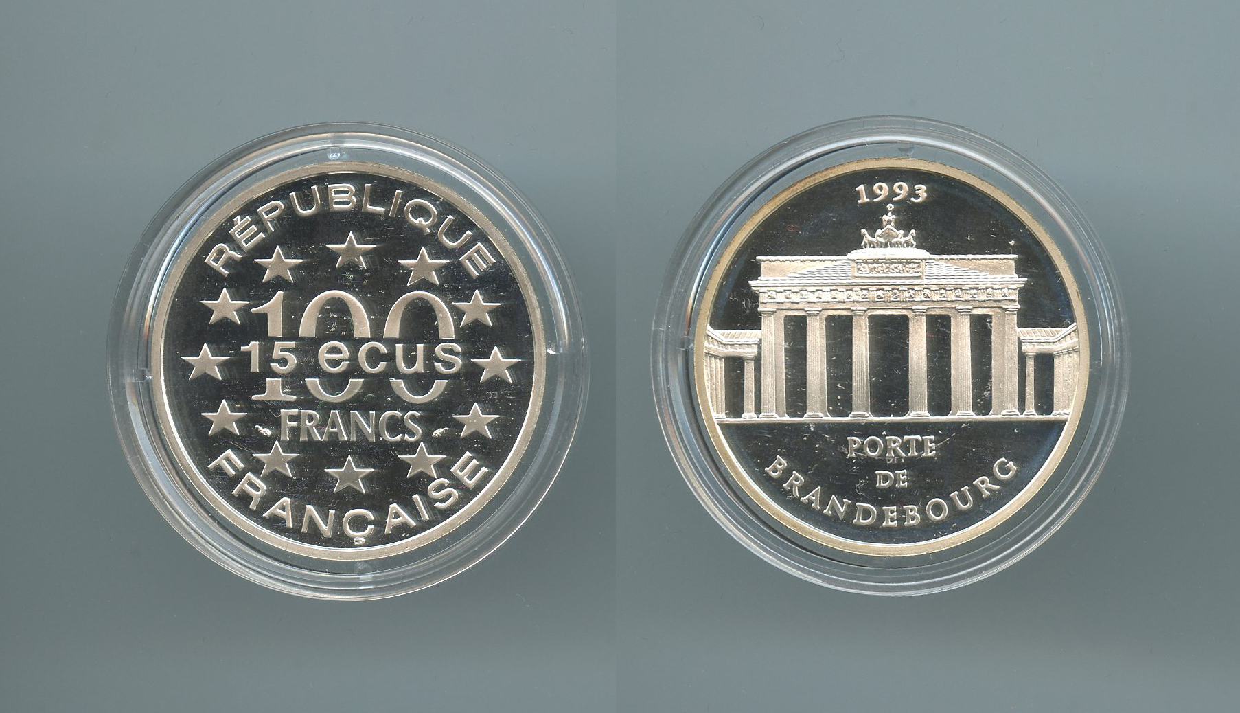 FRANCIA, 100 Francs - 15 Ecus 1993 "La Porta di Brandeburgo"
