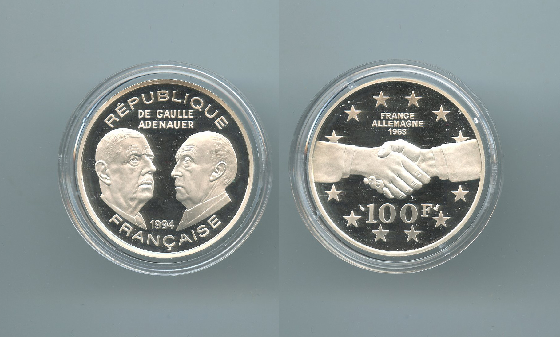 FRANCIA, 100 Francs 1994 "Liberazione - De Gaulle e Adenauer"
