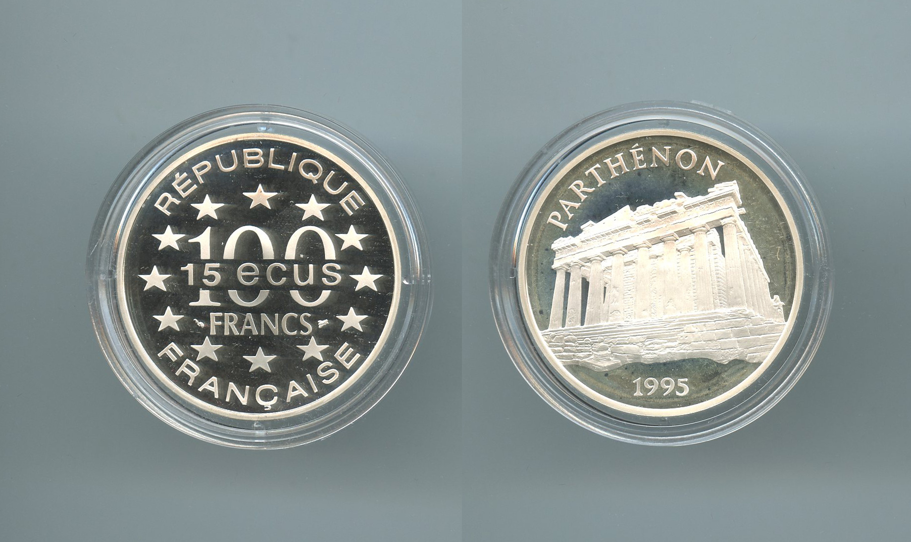 FRANCIA, 100 Francs - 15 Ecus 1995 "Il Partenone"
