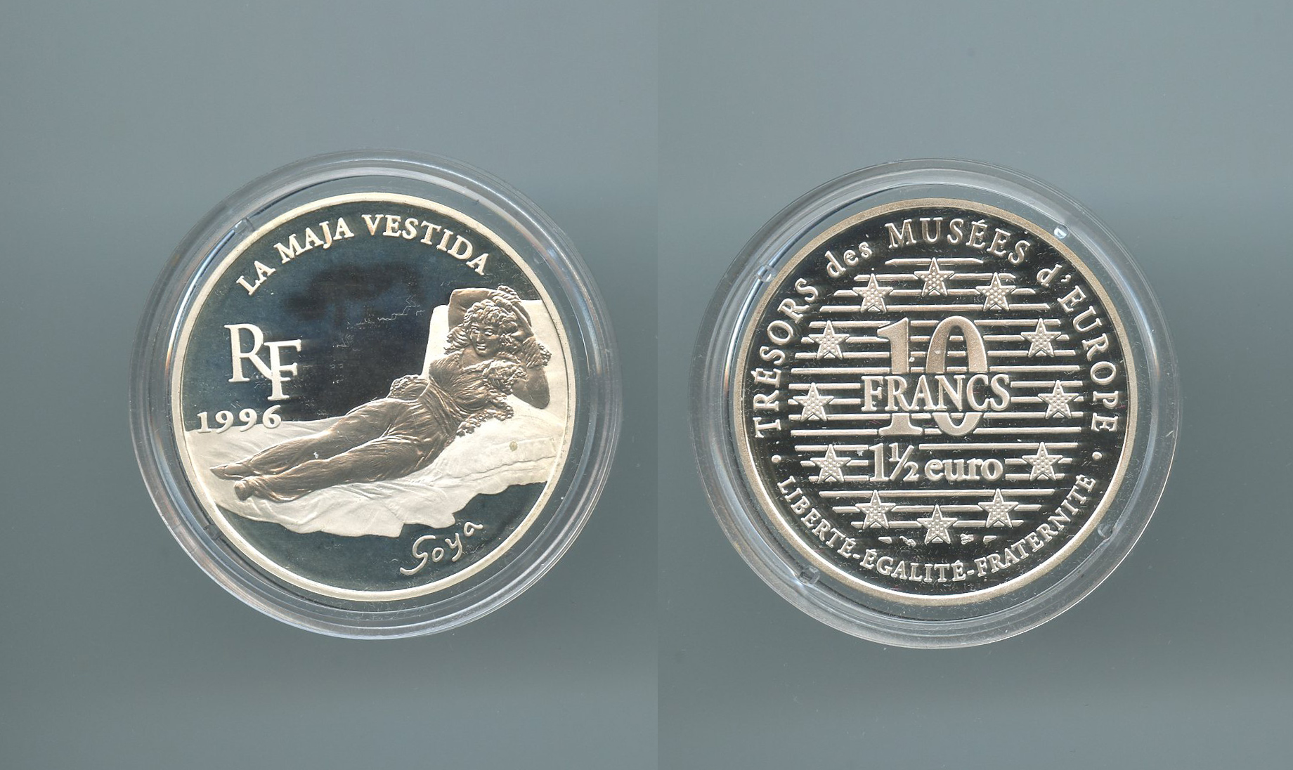 FRANCIA, 10 Francs - 1,5 Euro 1996 "Maja Desnuda - Francisco Goya"