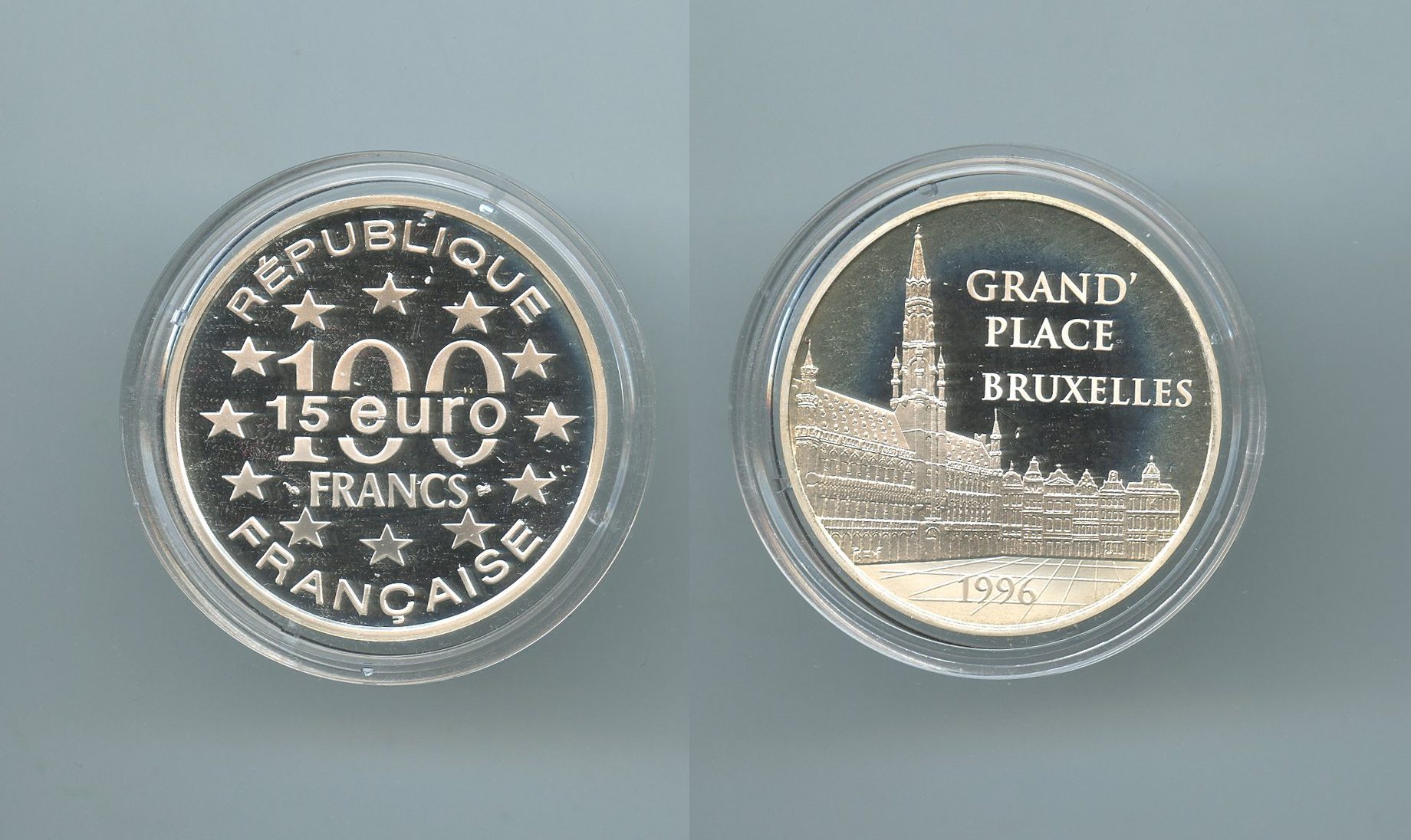 FRANCIA, 100 Francs - 15 Ecus 1996 "Grand Place - Bruxelles"