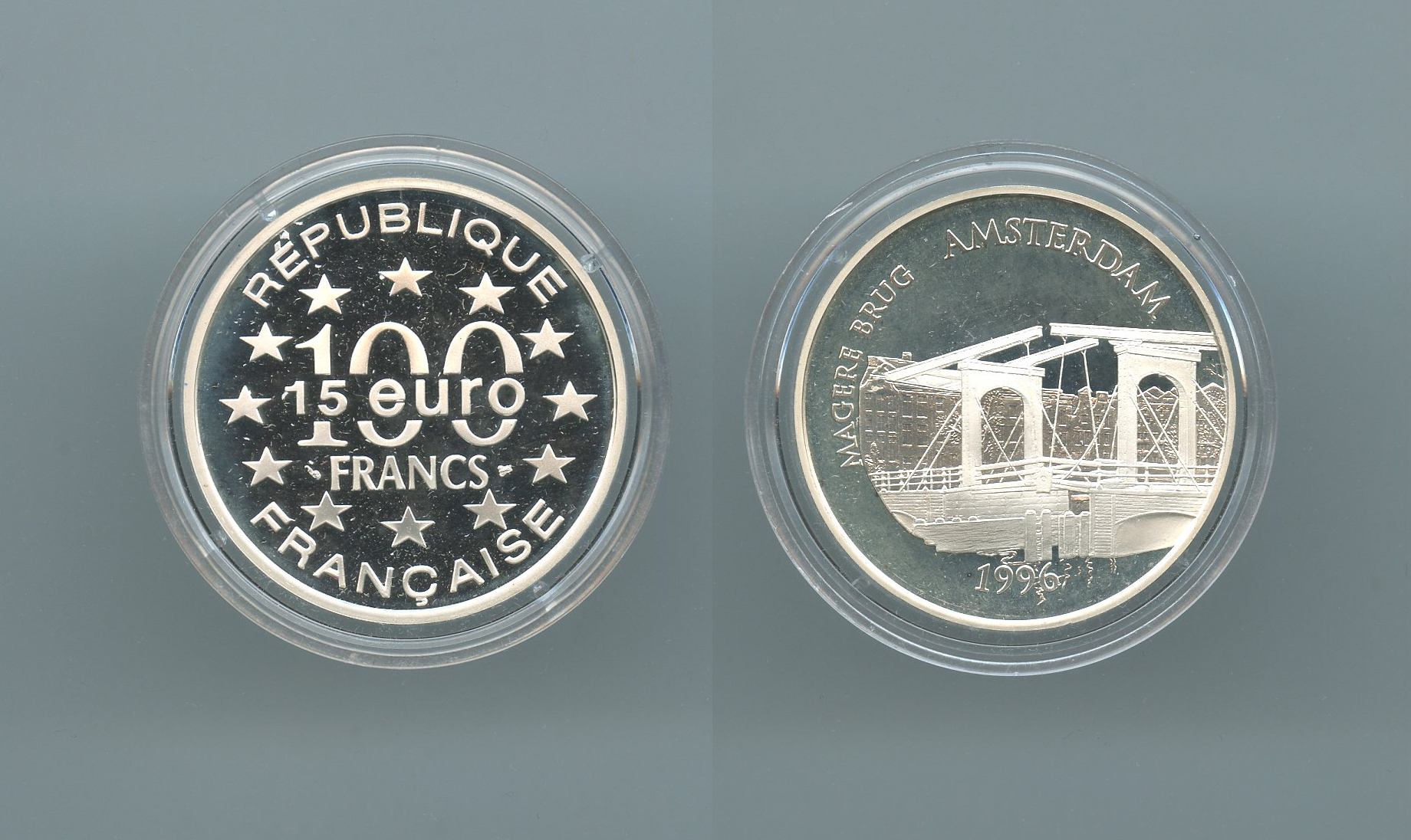 FRANCIA, 100 Francs - 15 Ecus 1996 "Magere Brug - Amsterdam"