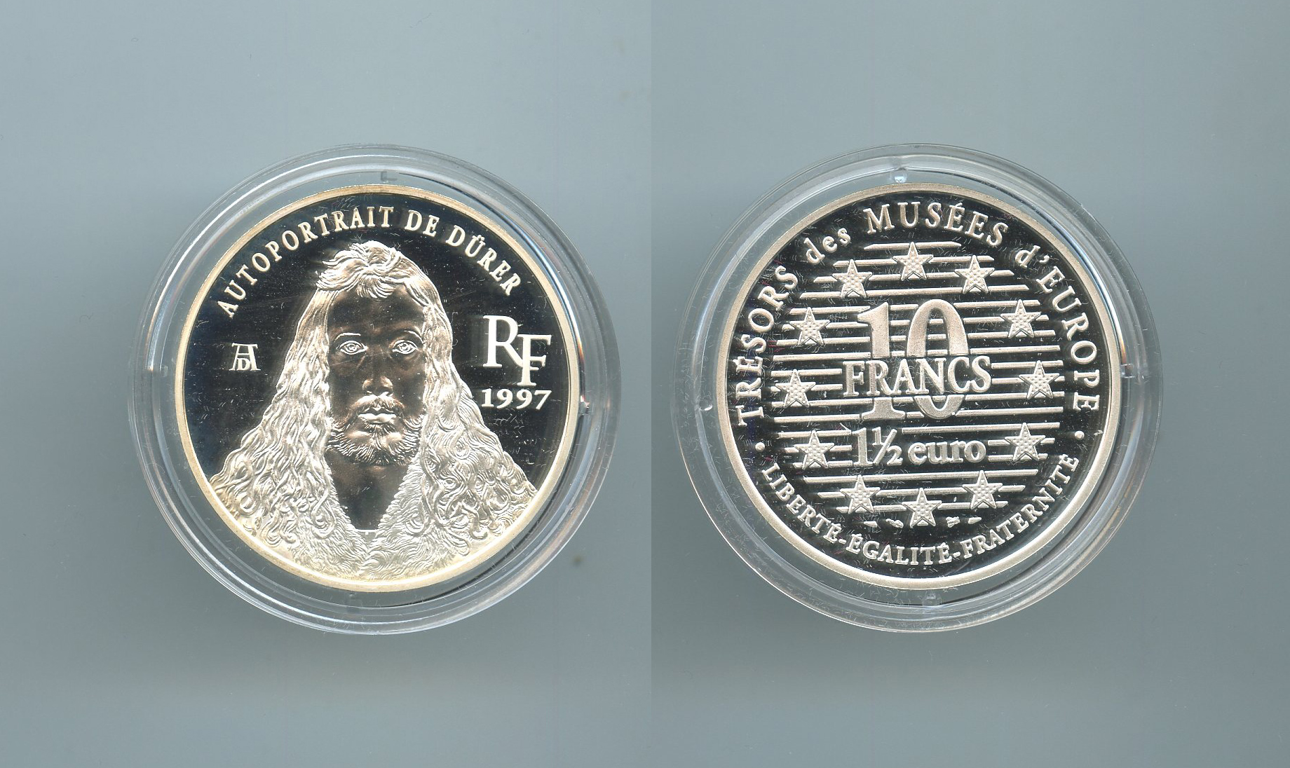 FRANCIA, 10 Francs - 1,5 Euro 1997 "Autoritratto con pelliccia - Albrecht DÃ¼rer"