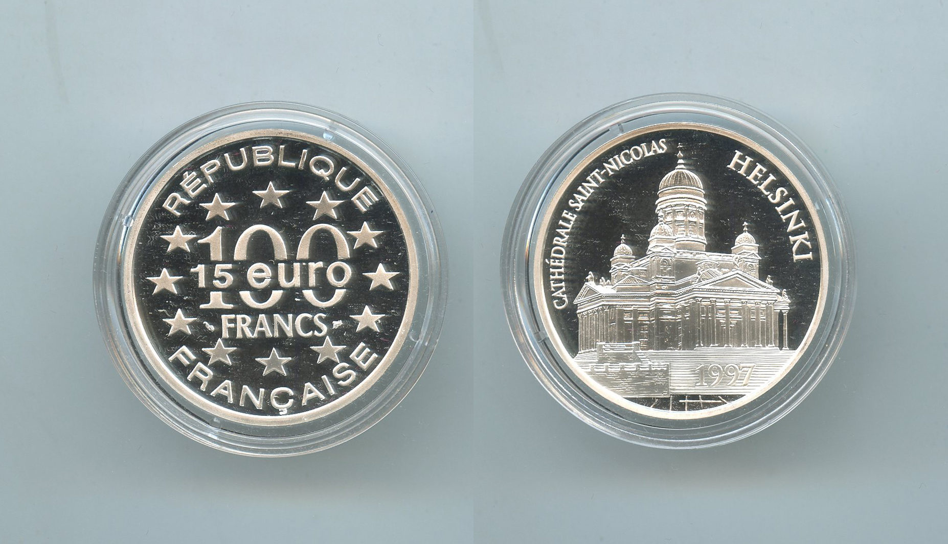 FRANCIA, 100 Francs - 15 Ecus 1997 "Cattedrale di San Nicola - Helsinki"