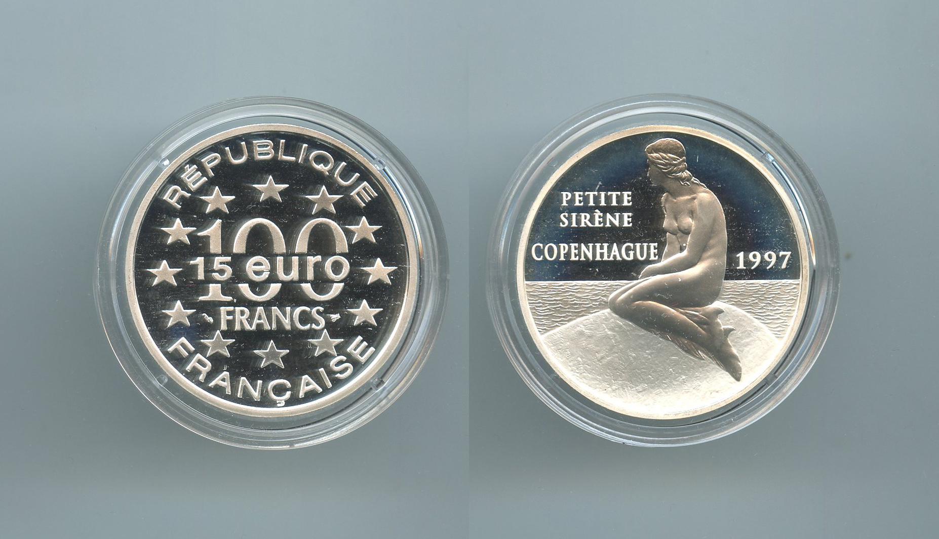 FRANCIA, 100 Francs - 15 Ecus 1997 "La statua della Sirenetta - Copenaghen" - Clicca l'immagine per chiudere