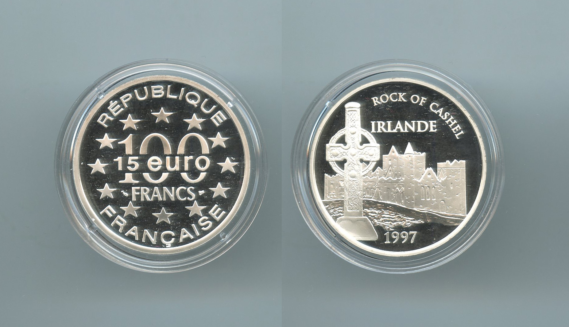 FRANCIA, 100 Francs - 15 Ecus 1997 "Rocca di Cashel - Irlanda" - Clicca l'immagine per chiudere