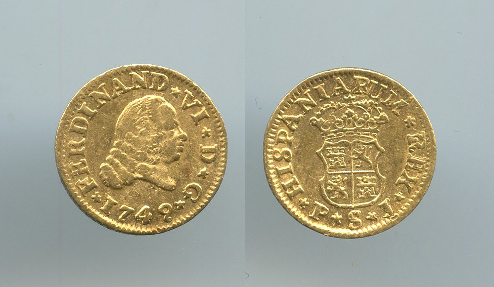 SPAGNA, Ferdinando VI (1746-1759) 1/2 Escudo 1749 P J - Clicca l'immagine per chiudere