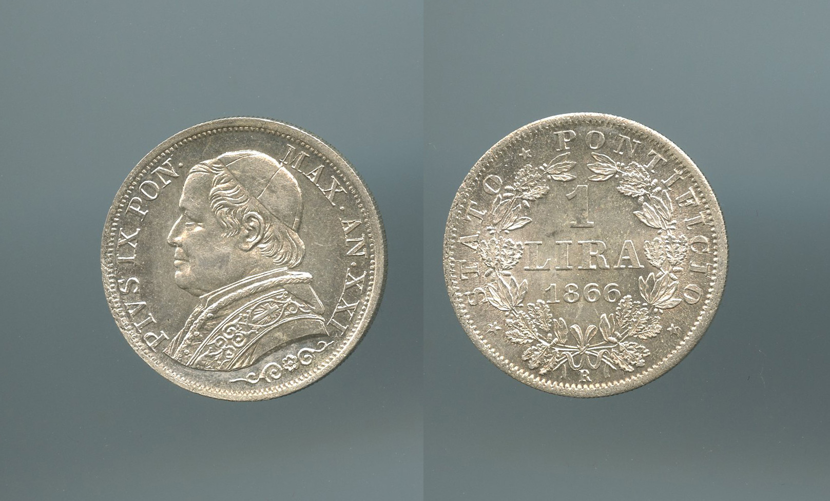 STATO PONTIFICIO, Pio IX (1846-1870) 1 lira 1866 anno XXI - Clicca l'immagine per chiudere