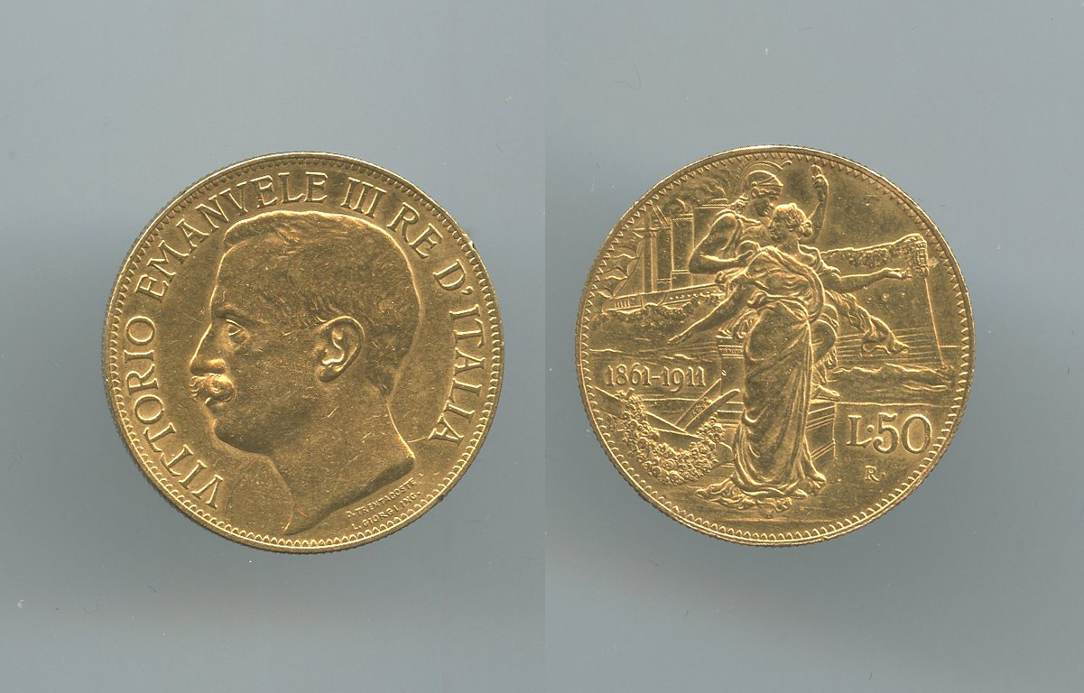 REGNO D' ITALIA, Vittorio Emanuele III (1900-1943) 50 Lire 1911 "Cinquantenario" REGNO D' ITALIA, Vittorio Emanuele III (1900-1943) 50 Lire 1911 "Cinquantenario"