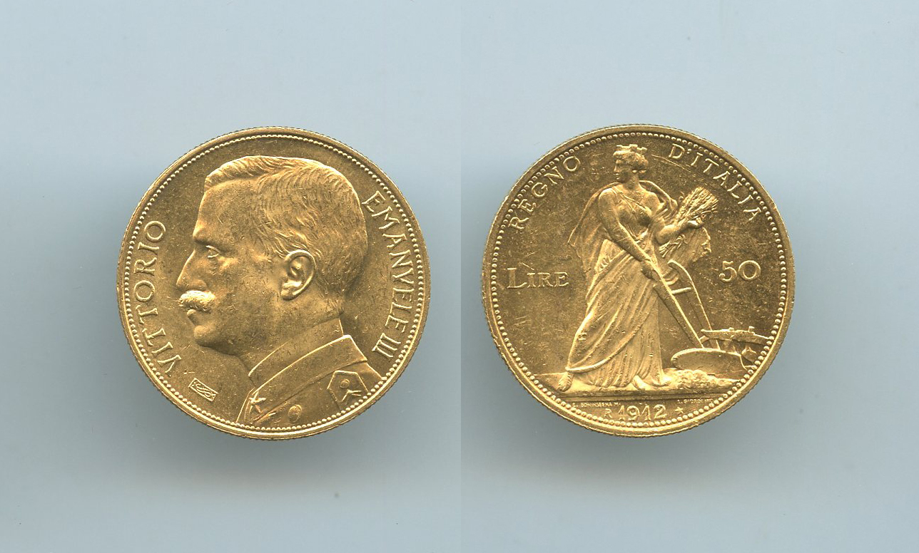 REGNO D' ITALIA, Vittorio Emanuele III, 50 Lire 1912 Aratrice