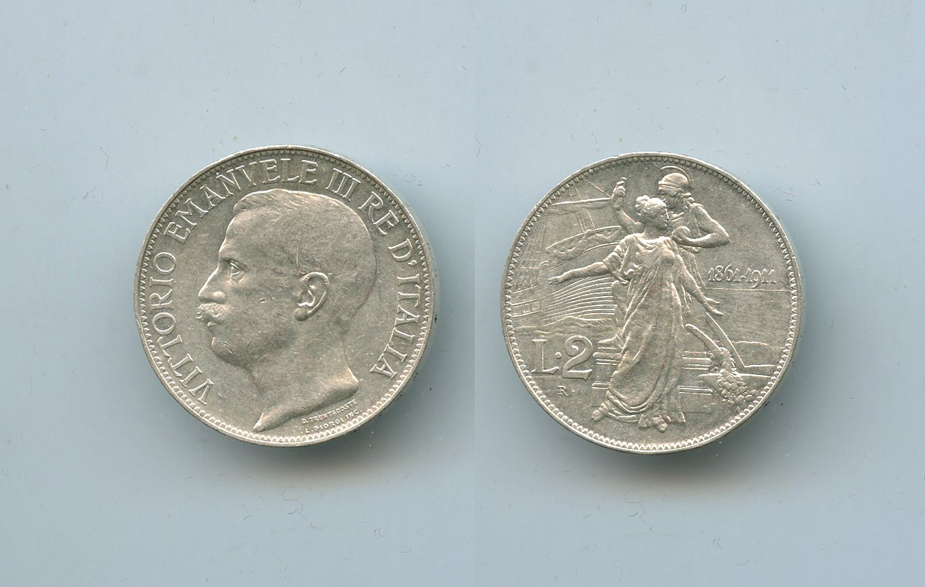 REGNO D' ITALIA, Vittorio Emanuele III (1900-1943) 2 Lire 1911 "Cinquantenario"