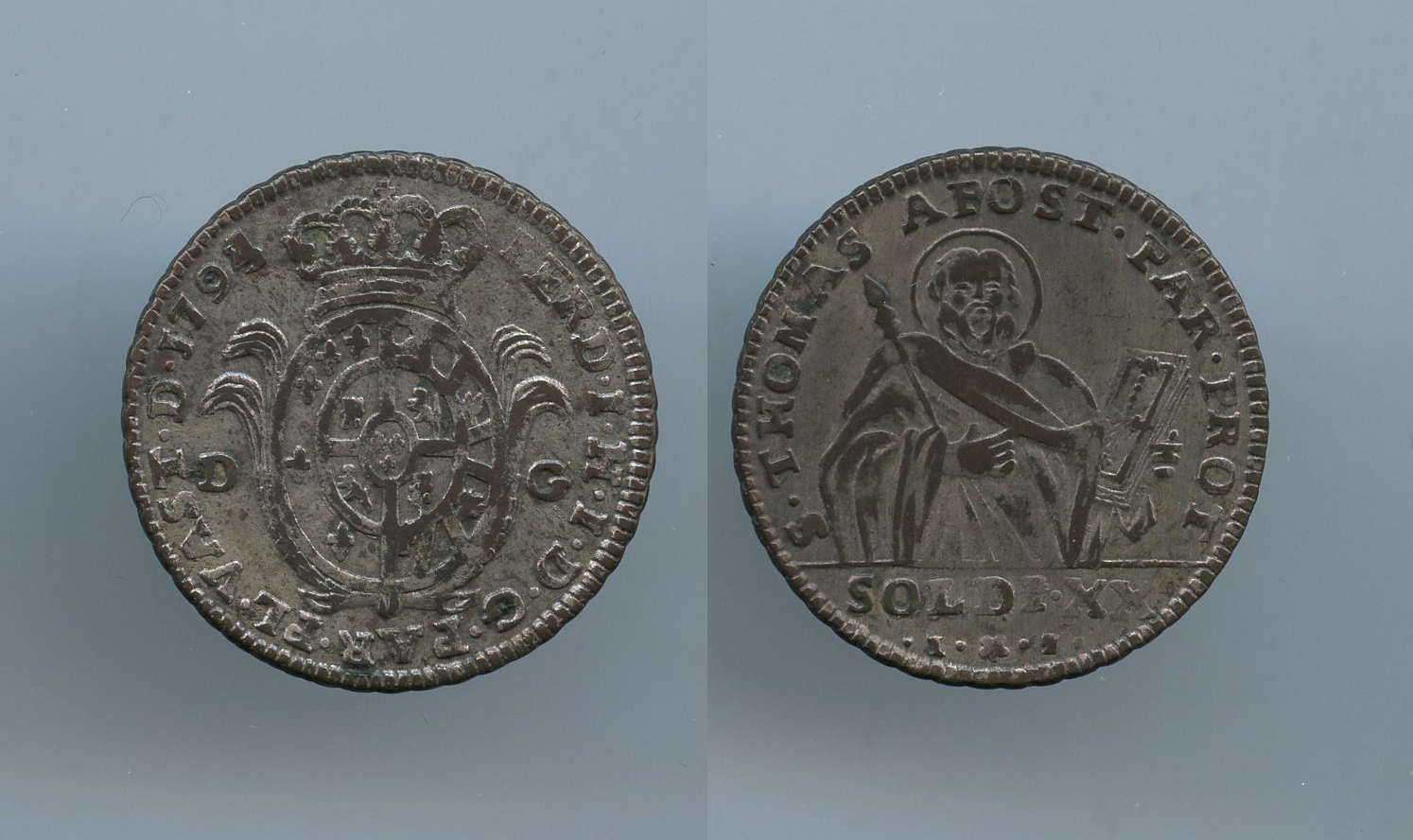 PARMA, Ferdinando di Borbone (1765-1802) 20 Soldi 1794 data ribattuta su 1793