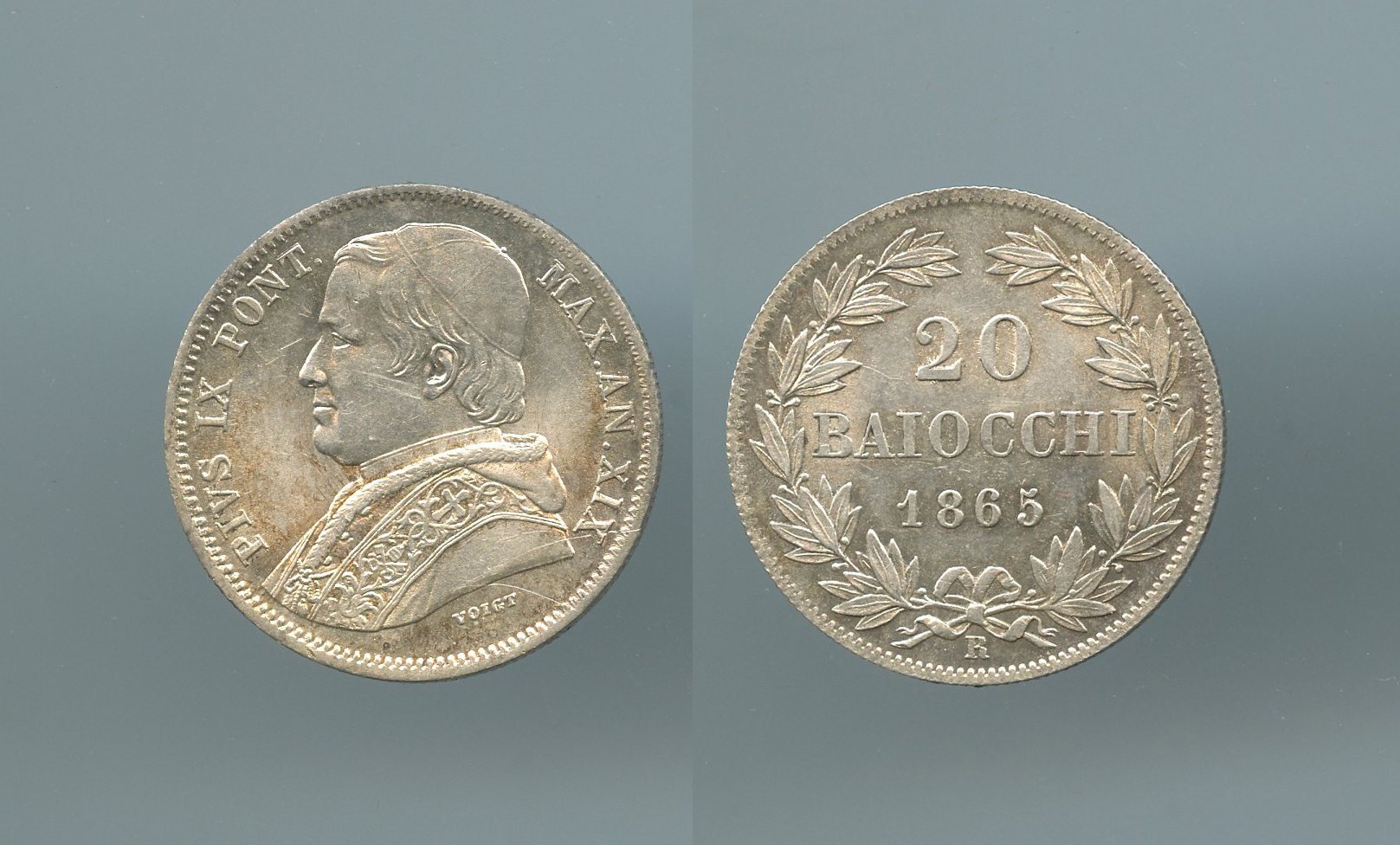 STATO PONTIFICIO, Pio IX (1846-1870) 20 baiocchi 1865 A. XIX, Roma STATO PONTIFICIO, Pio IX (1846-1870) 20 baiocchi 1865 A. XIX, Roma