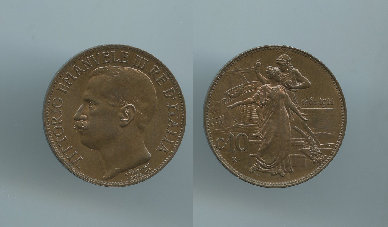 REGNO D' ITALIA, Vittorio Emanuele III (1900-1943) 10 Centesimi 1911 "Cinquantenario"