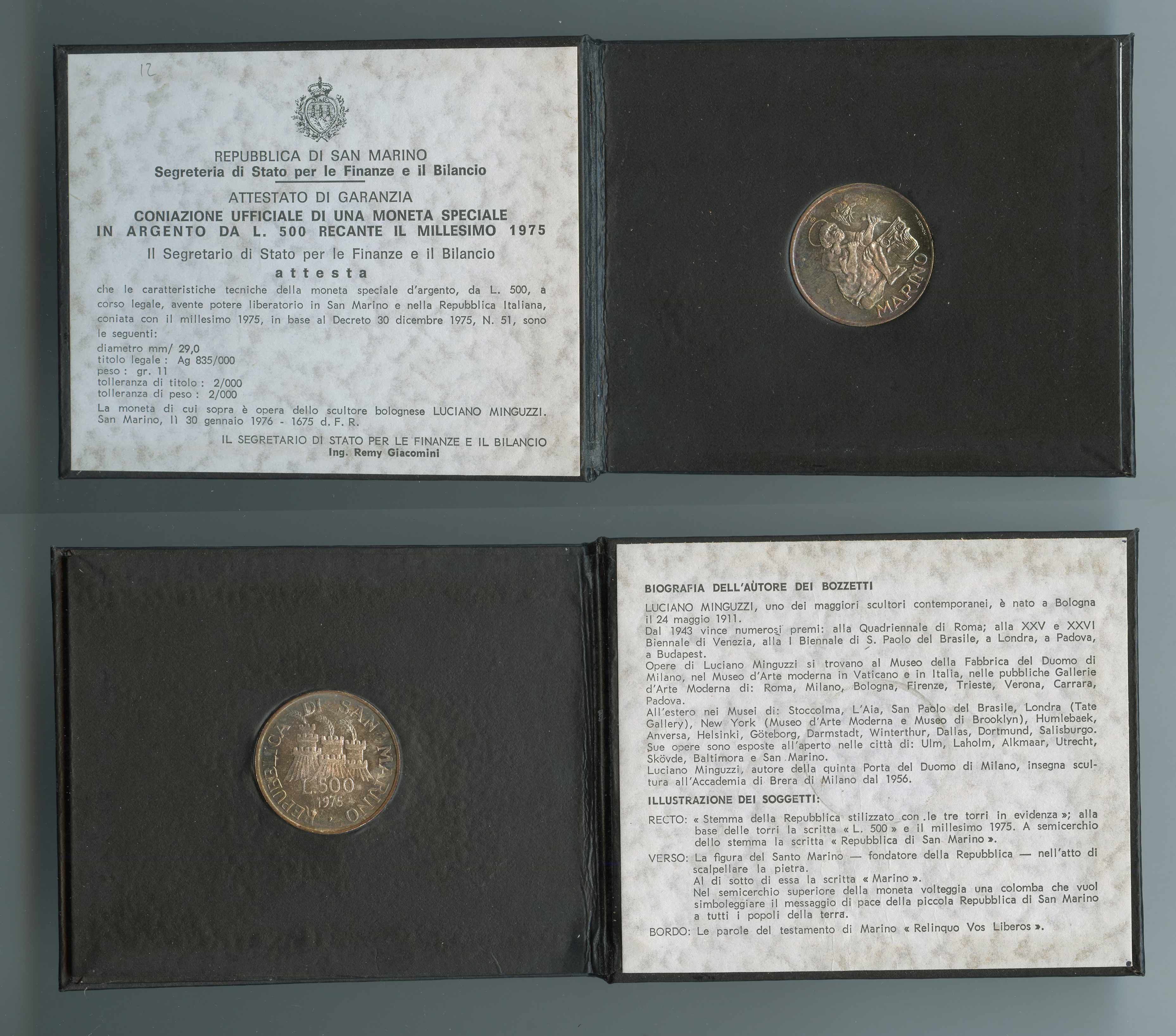 SAN MARINO, 500 Lire 1975 "Scalpellino"