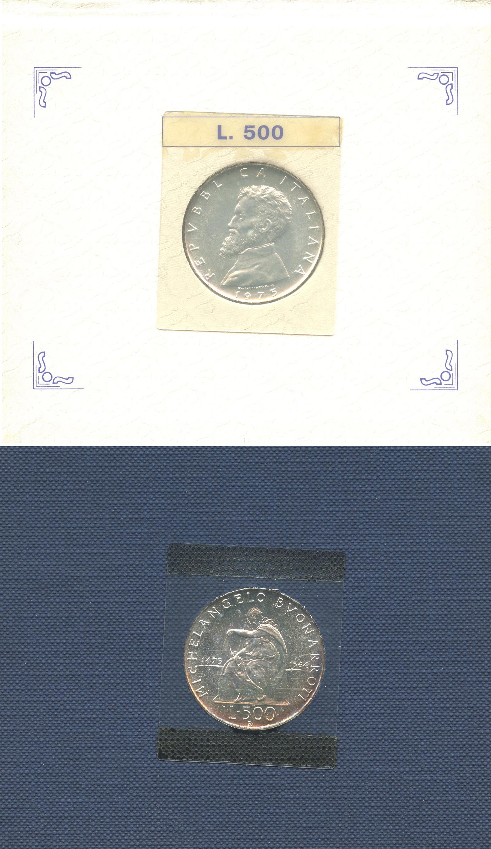 REPUBBLICA ITALIANA, 500 Lire 1975 "Michelangelo Buonarroti"