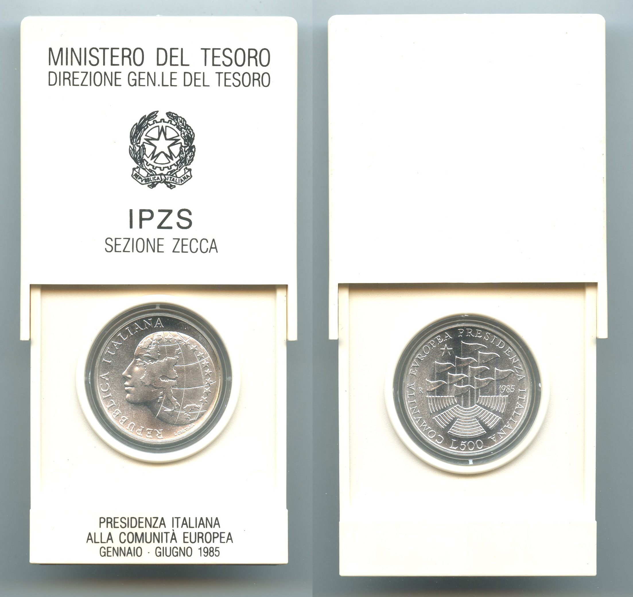 REPUBBLICA ITALIANA, 500 Lire 1985 "Presidenza Italiana CEE"