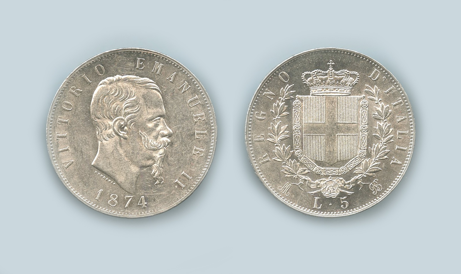 REGNO D' ITALIA, Vittorio Emanuele II (1861-1878) 5 Lire 1874 Milano