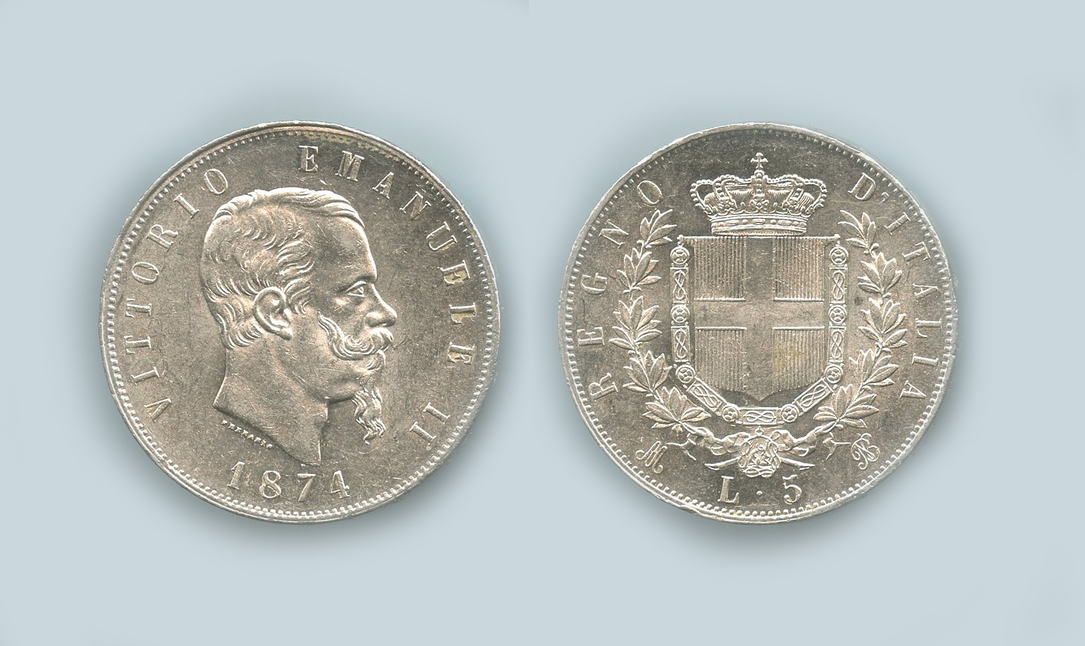REGNO D' ITALIA, Vittorio Emanuele II (1861-1878) 5 Lire 1874 Milano