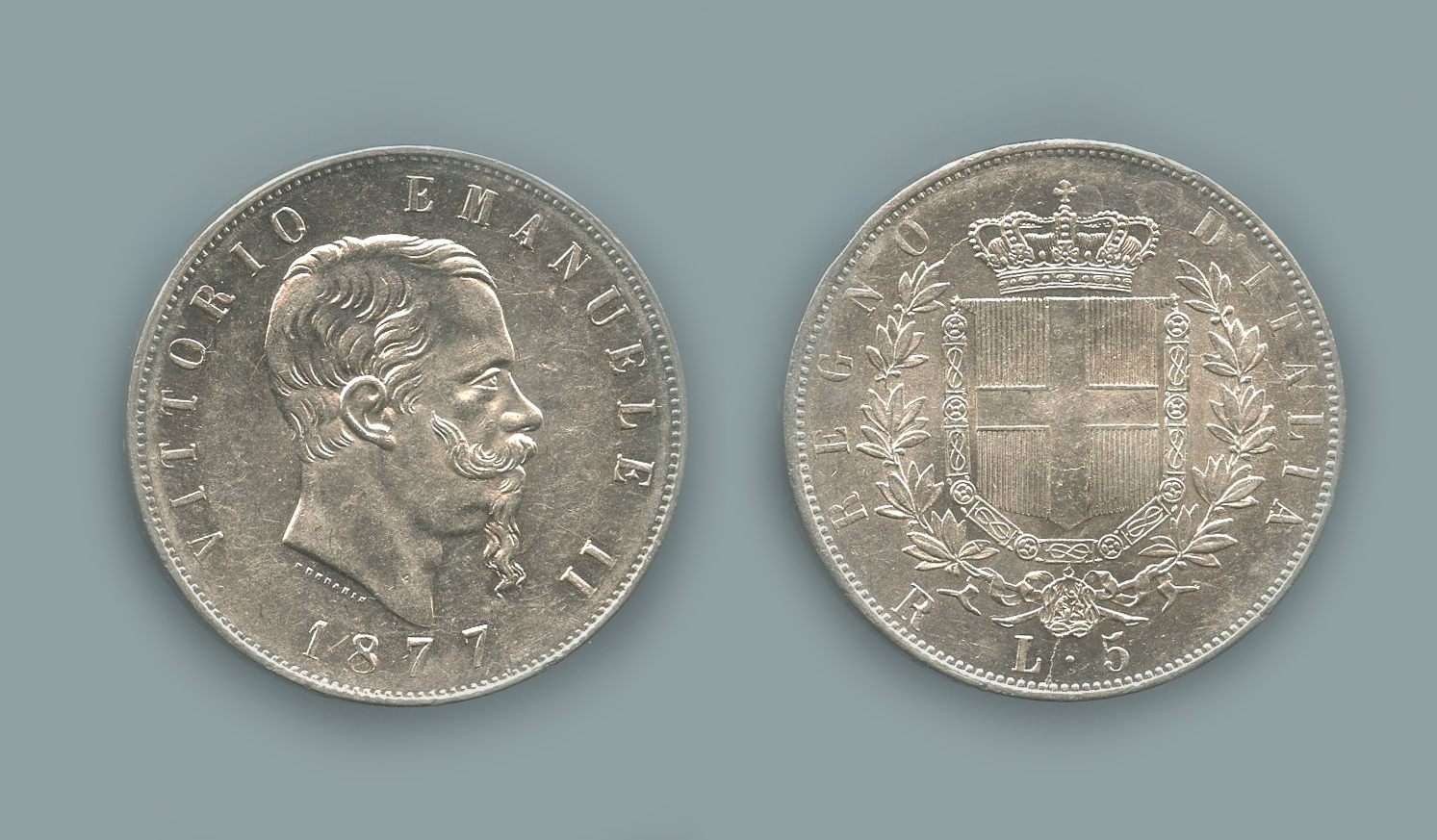 REGNO D' ITALIA, Vittorio Emanuele II (1861-1878) 5 Lire 1877 Roma
