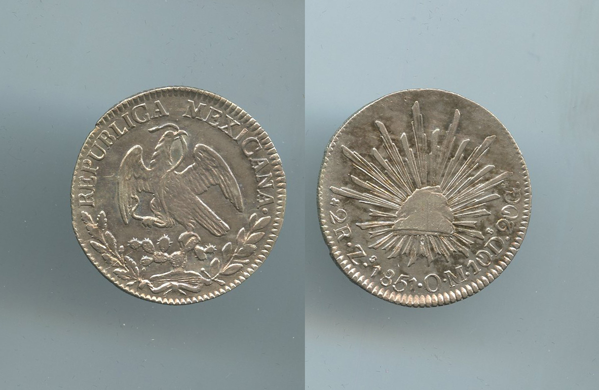 MESSICO, Repubblica, 2 Reales 1851 Zs OM