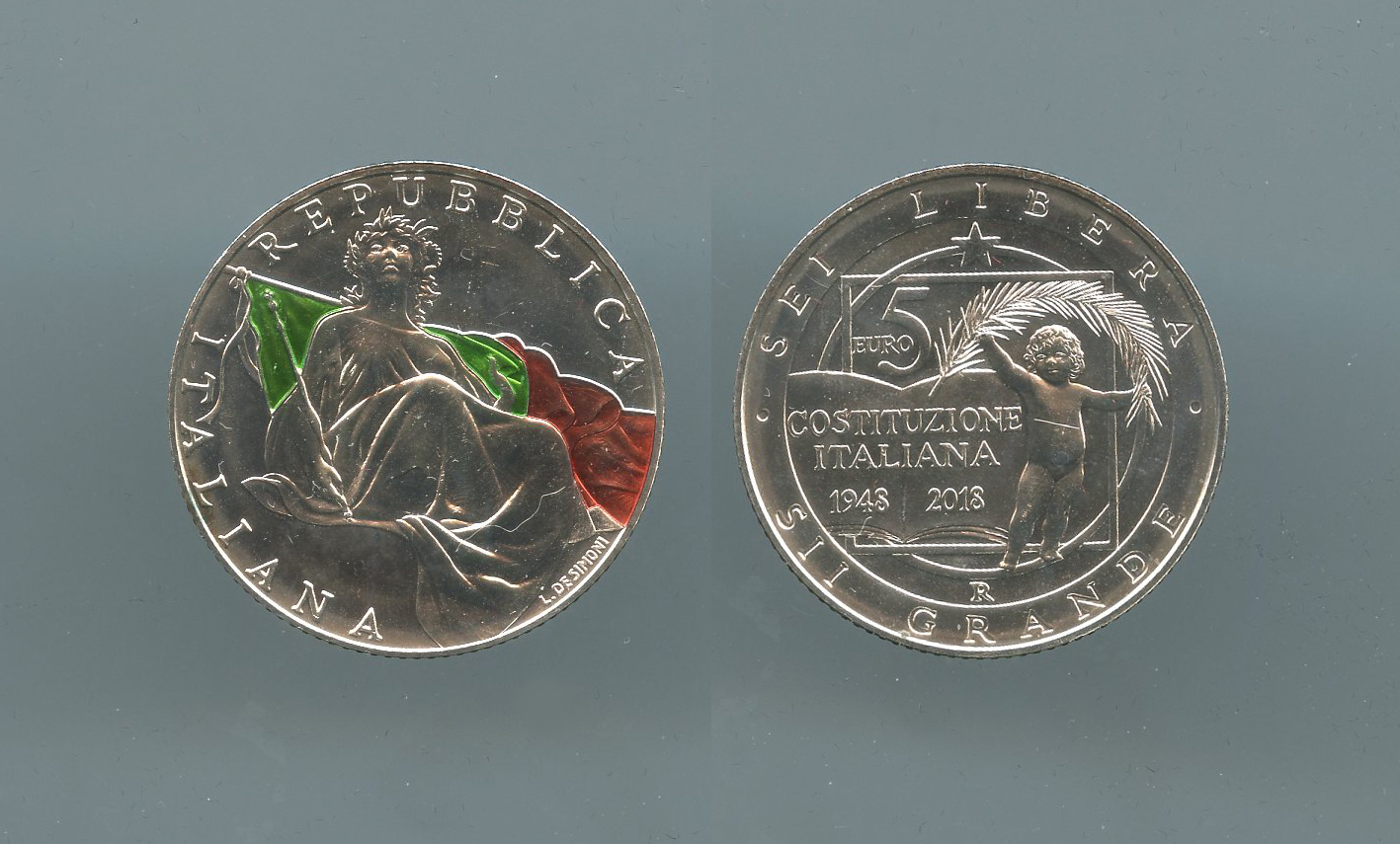 REPUBBLICA ITALIANA, 5 Euro 2018 "Costituzione Italiana - 70 anniversario"